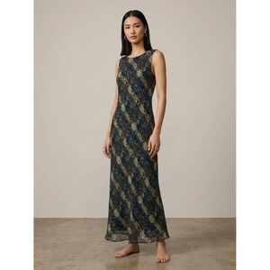 Tessuto Vintage Geometric Mosaic Print Sleeveless Maxi Dress Rayon Made in USA L